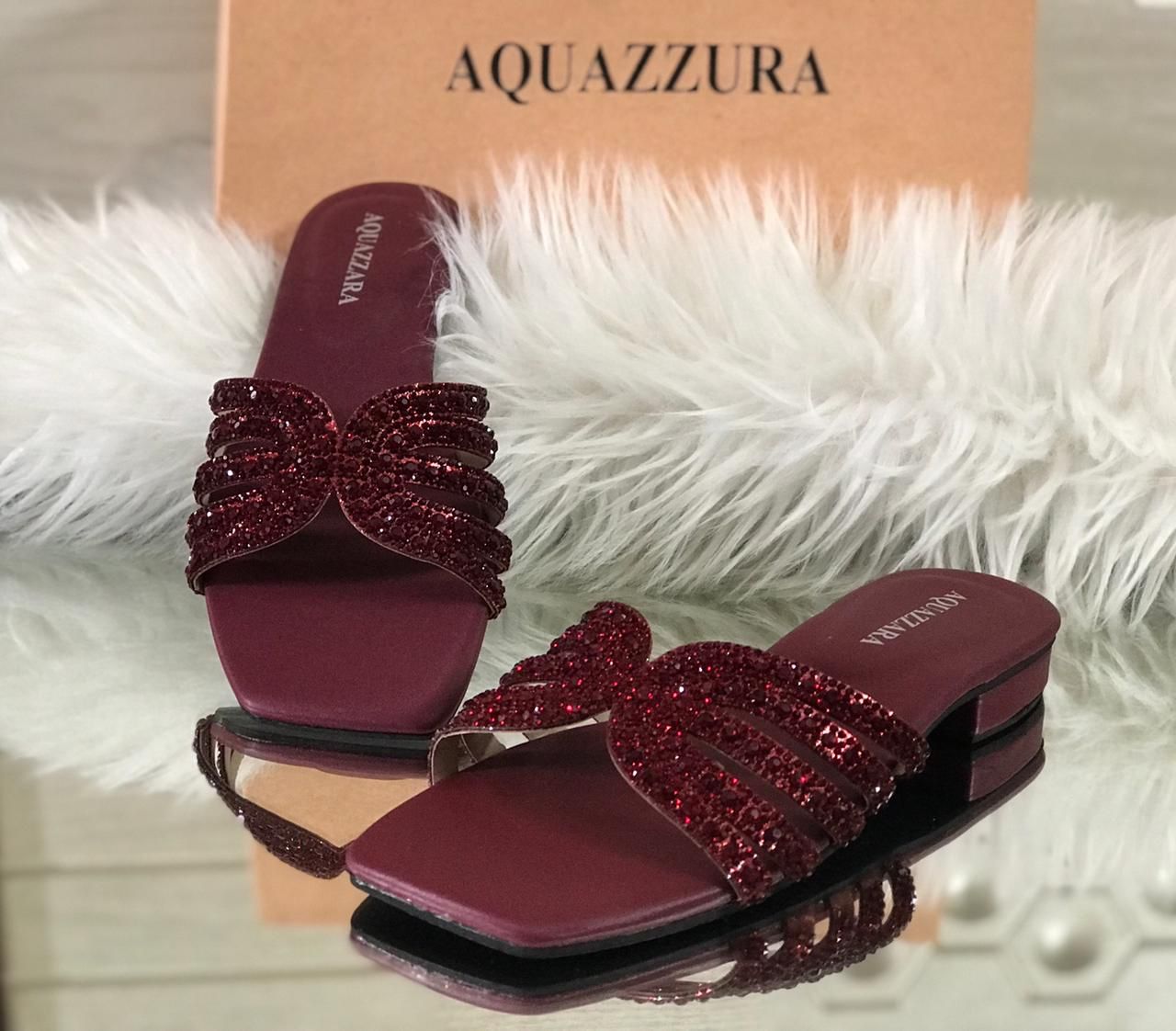 AQUAZZURA Signature Slippers – Premium Collection (Maroon)